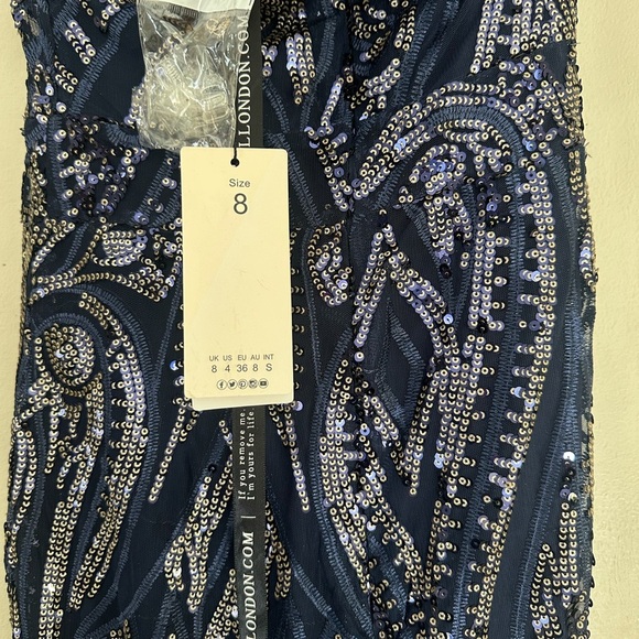 Club L London Blue and Silver Sequin Strapless Gown - Picture 4 of 9